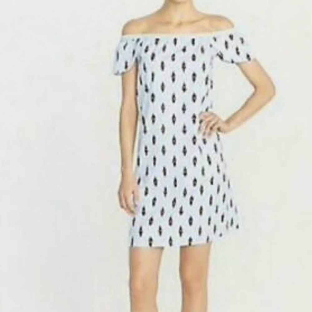 J Crew Off The Shoulder Dress Ikat Print Cotton Poplin Coastal Womens Size XL